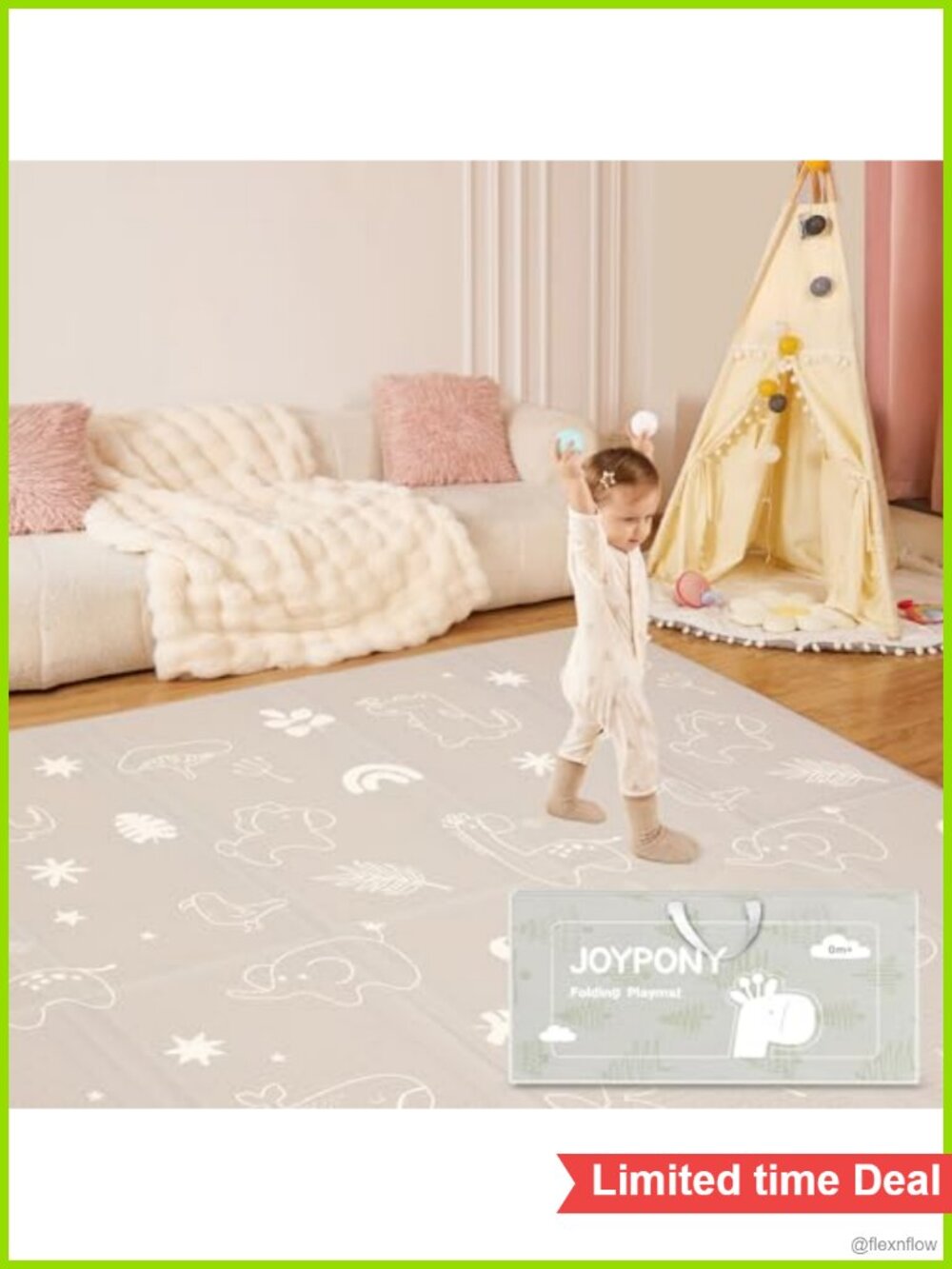 Extra Large Foldable Baby Play Mat, Waterproof Anti-Slip Nursery Floor Mat